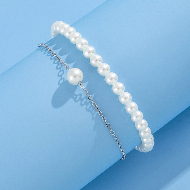 Bracelet de cheville perle blanche