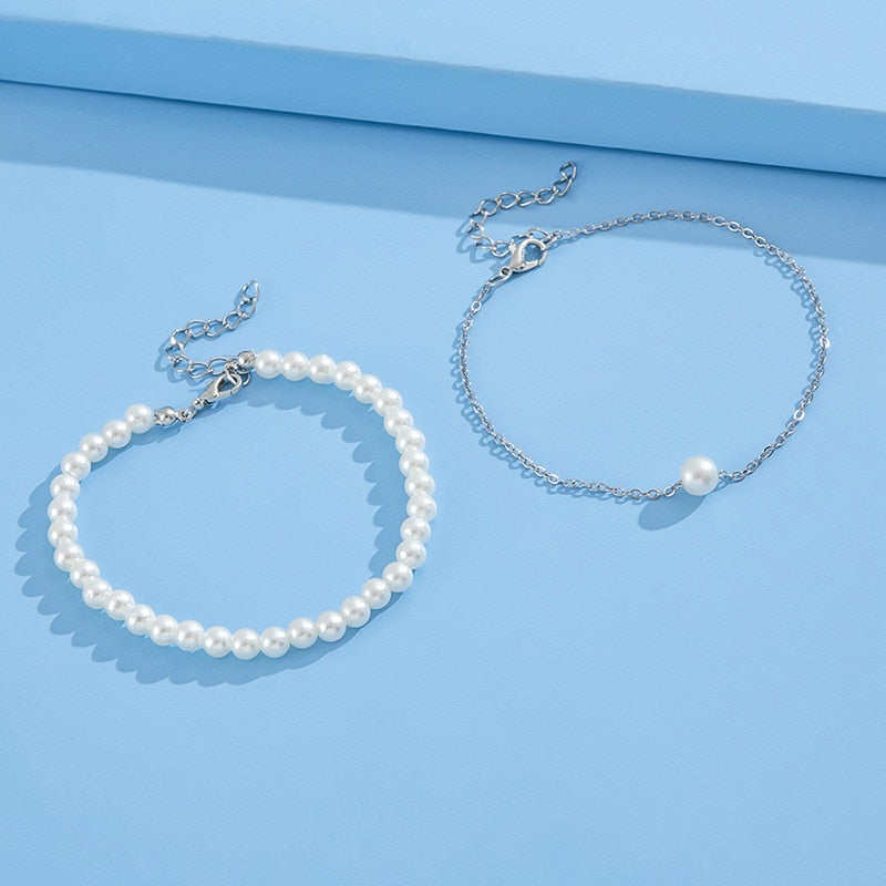 Bracelet de cheville perle blanche