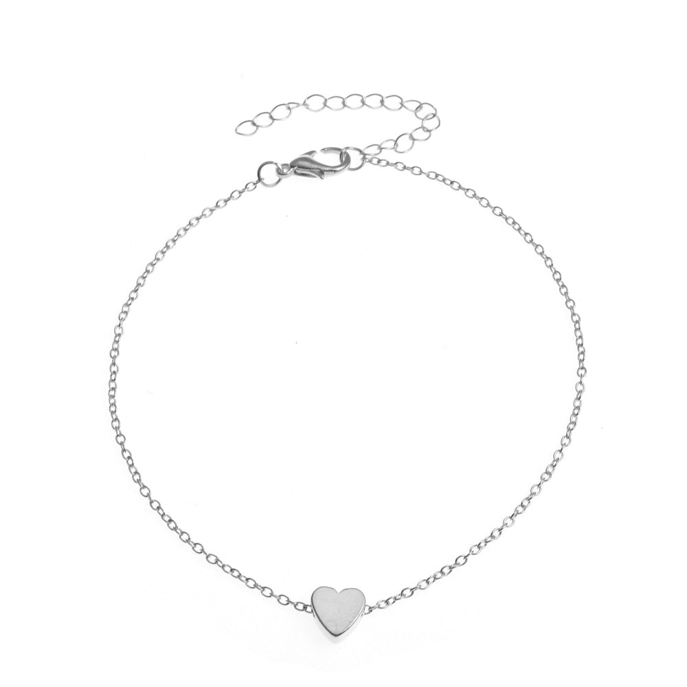 Bracelet de cheville perle & coeur chaine