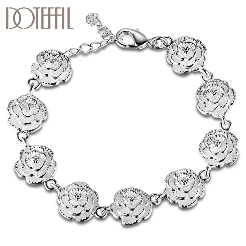 Bracelet fantaisie argent roses