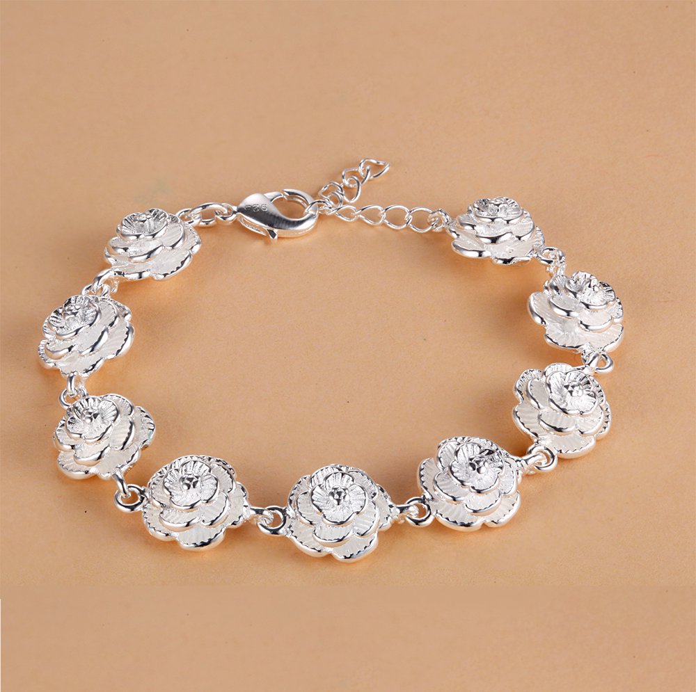 Bracelet fantaisie argent roses