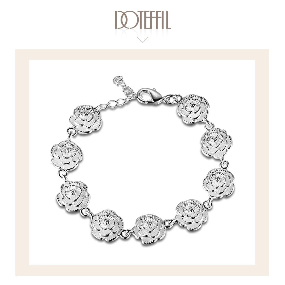 Bracelet fantaisie argent roses