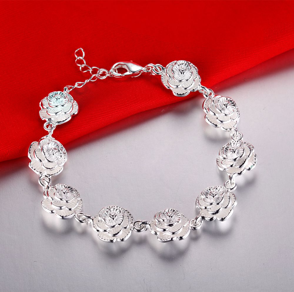 Bracelet fantaisie argent roses