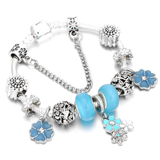 Bracelet fantaisie femme fleur bleu