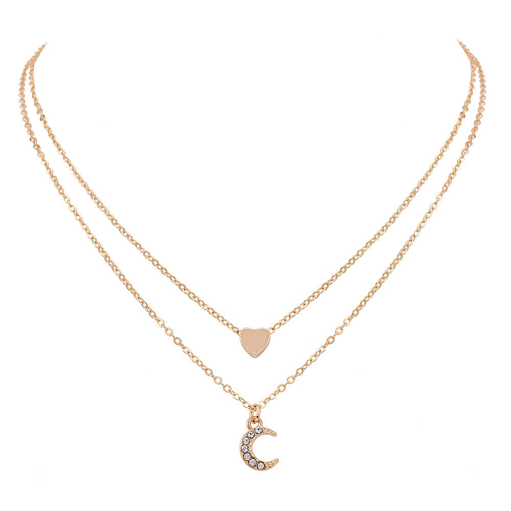 Collier fantaisie lune & heart