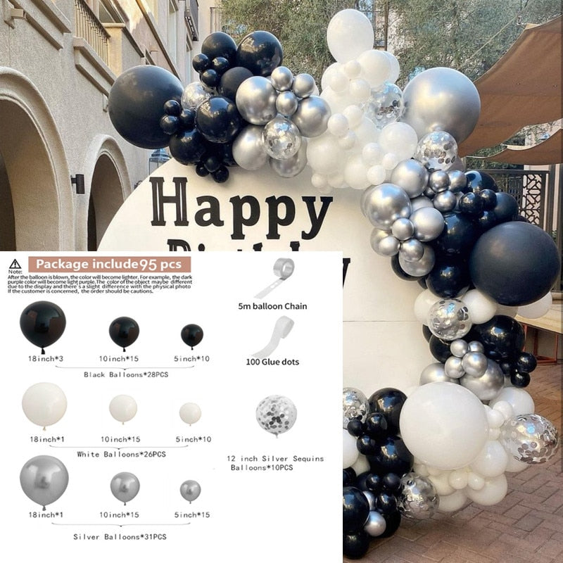 Décoration anniversaire noir et blanc 95pcs